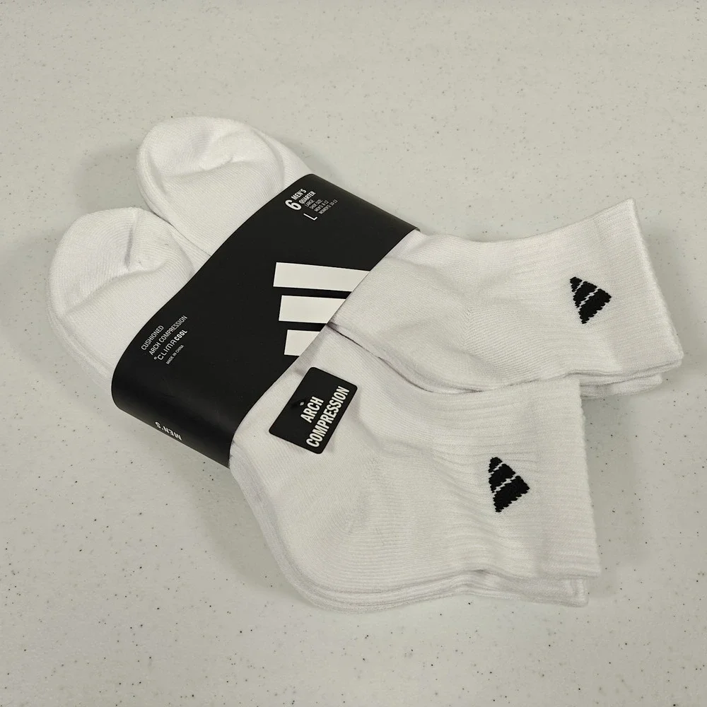 Adidas Mens Originals Quarter Ankle Soft Dry White Socks 6 Pairs Size Large 8-12
